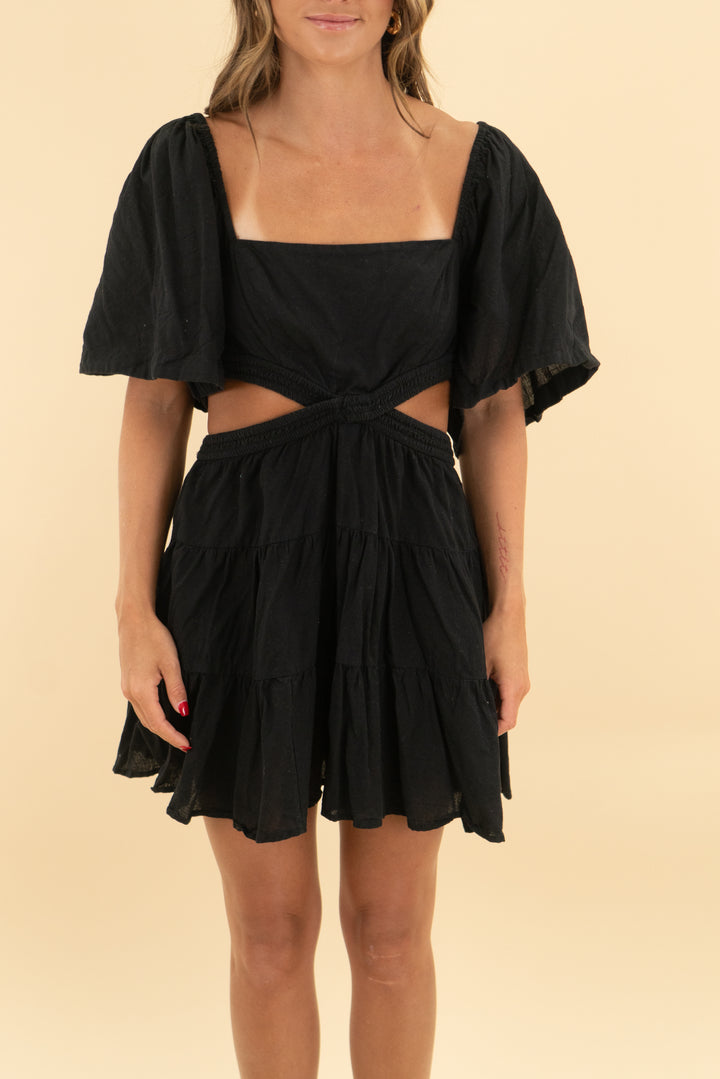 free people linen black cut out dress (s; retail $148)