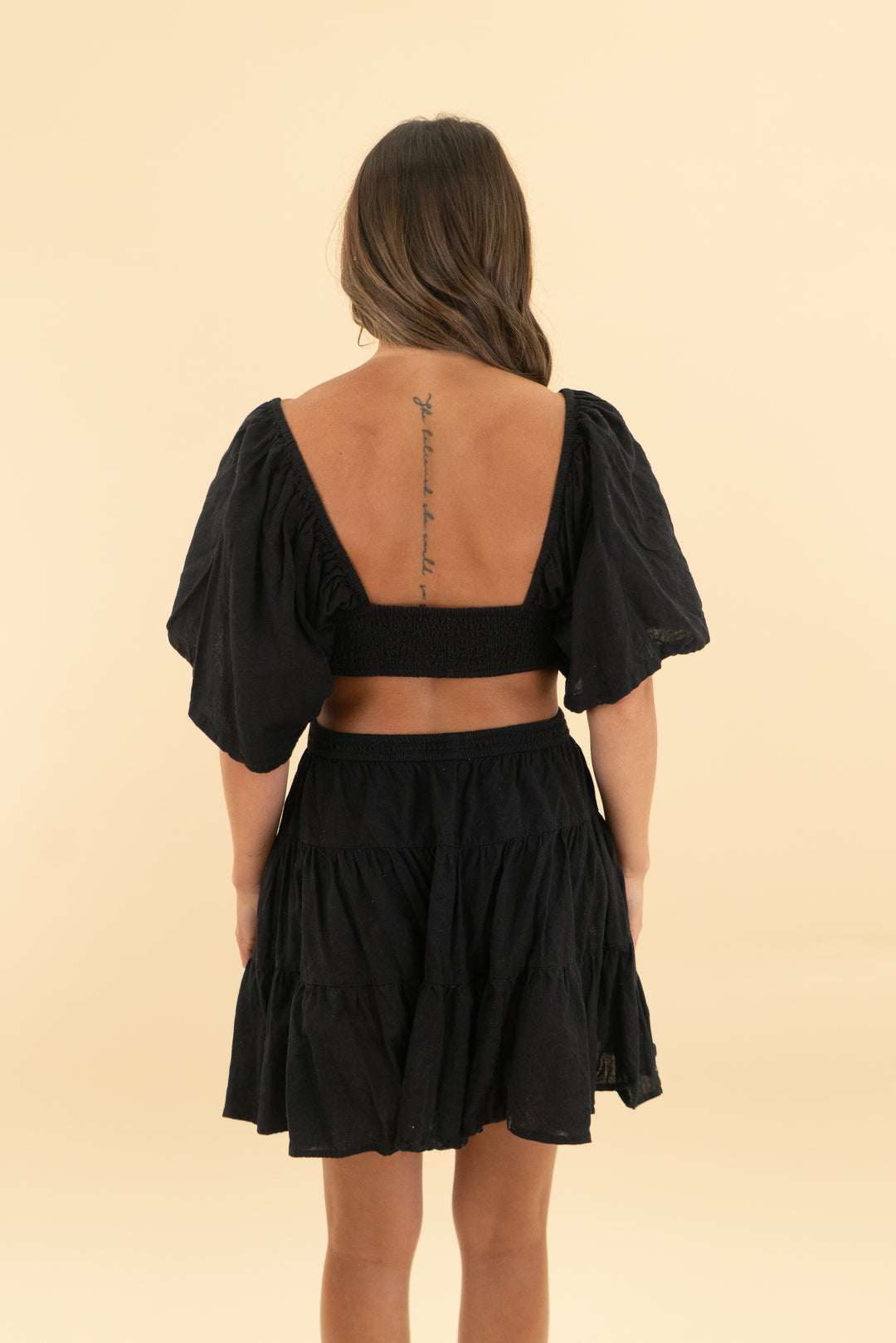 free people linen black cut out dress (s; retail $148)