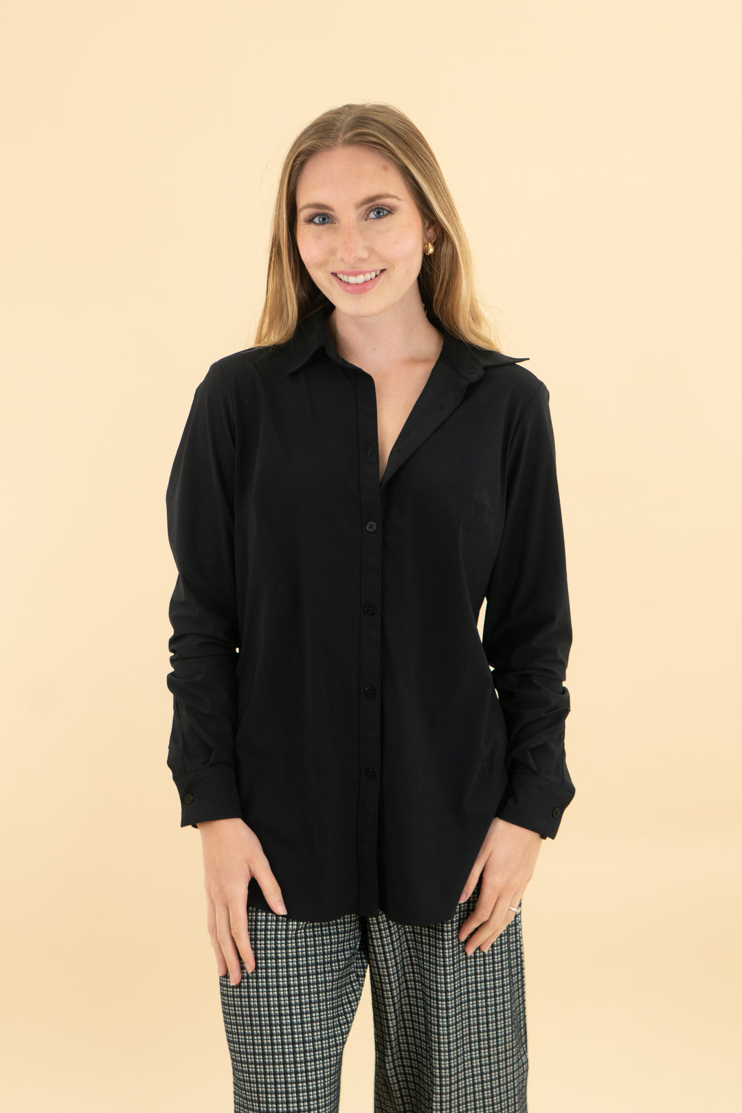 ameloria black button up long sleeve blouse (xs)