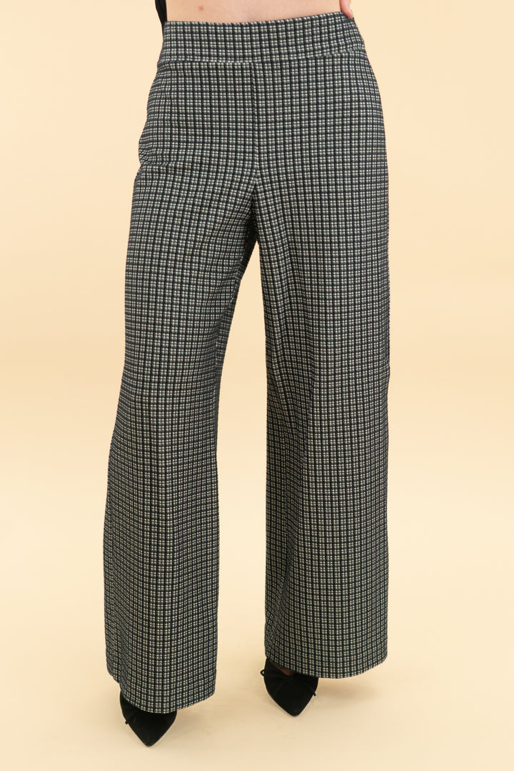 spanx navy checkered knit wide leg pants (xs)