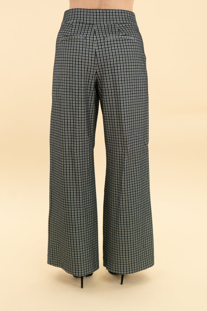 spanx navy checkered knit wide leg pants (xs)