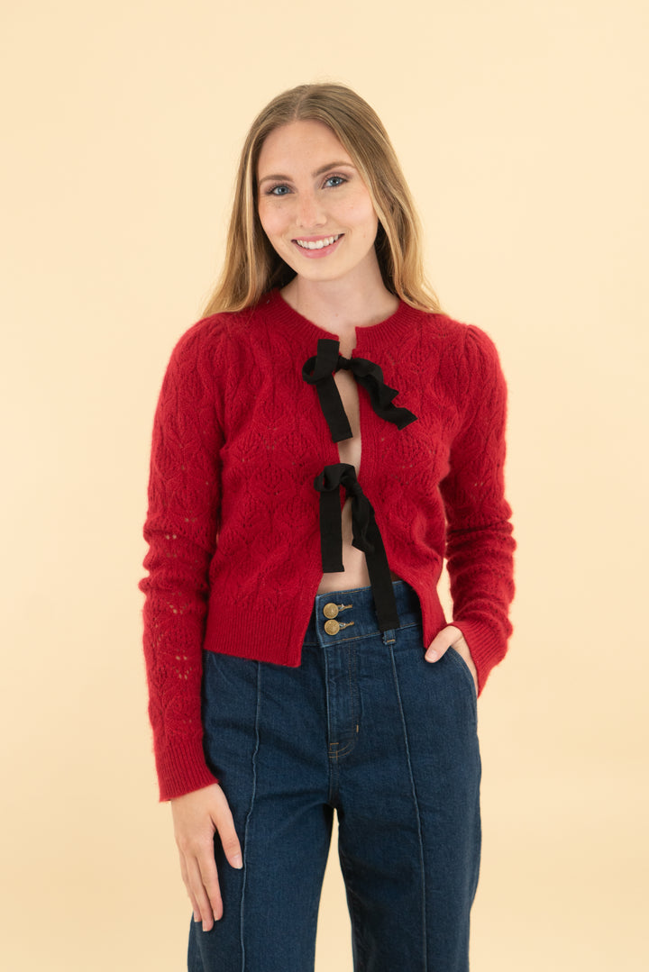 maeve red cashmere bow sweater (xs)
