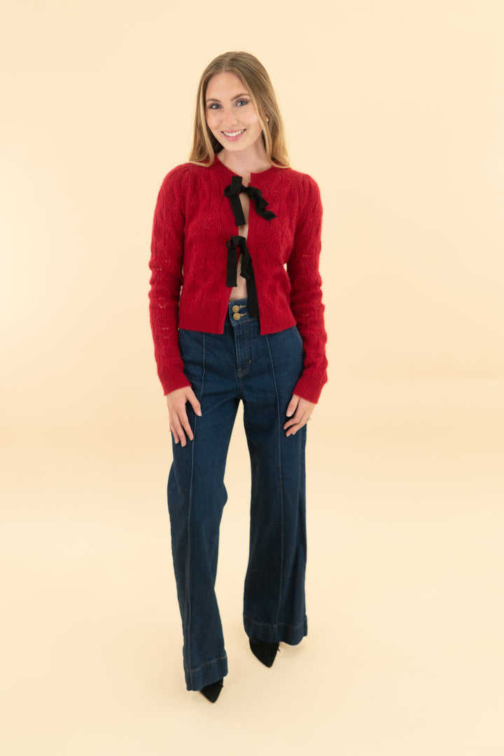maeve red cashmere bow sweater (xs)