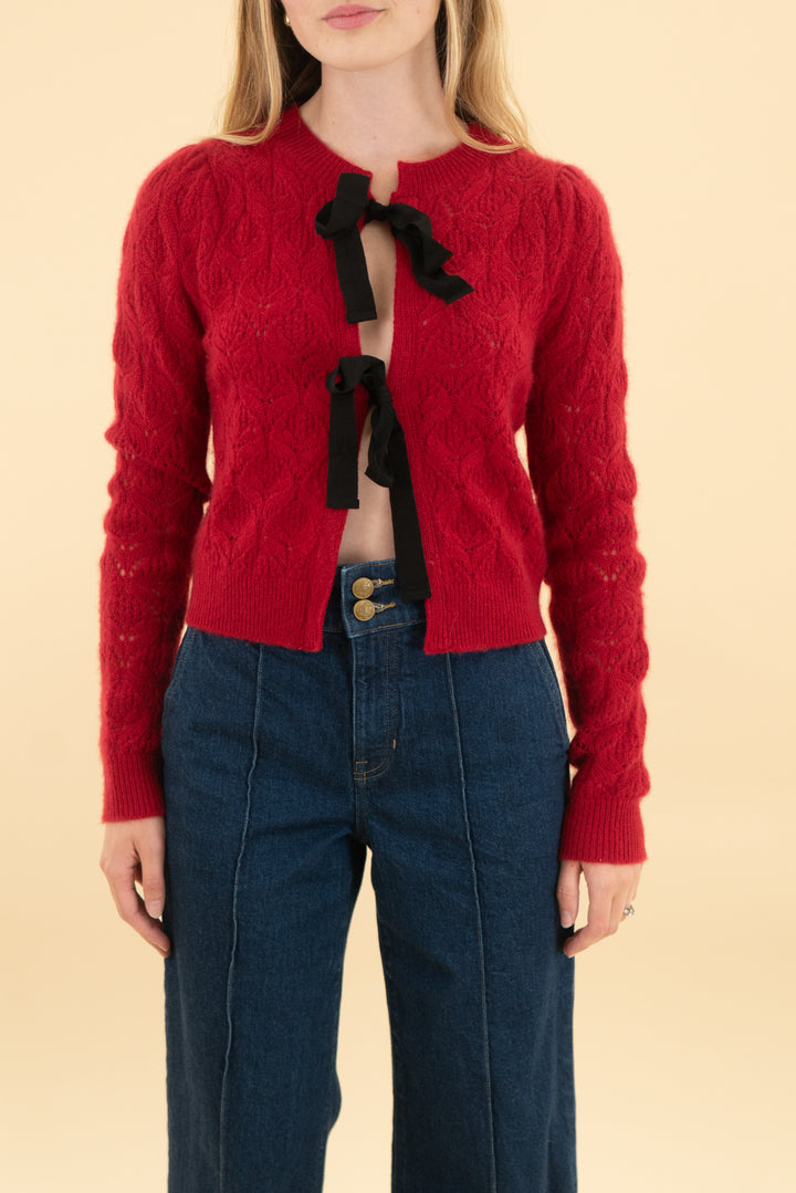 maeve red cashmere bow sweater (xs)