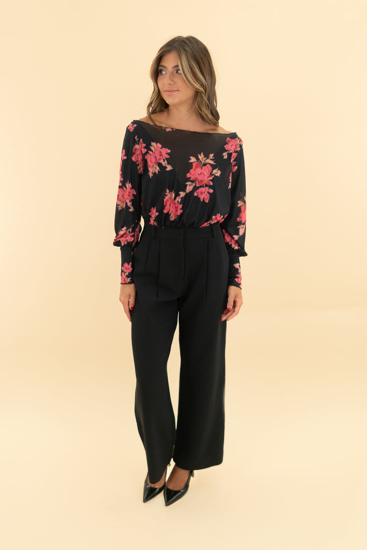 fp people floral mesh black bodysuit nwot (xs; retail $78)