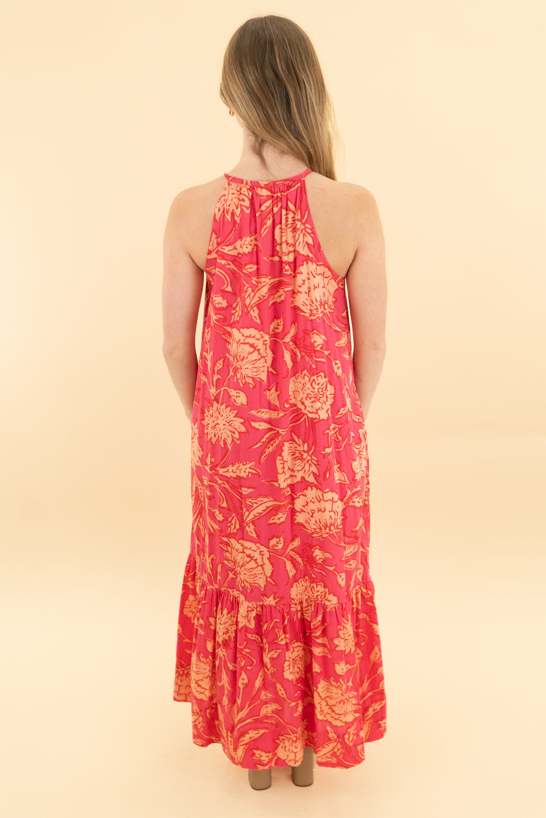 evereve pink floral midi dress (xs)