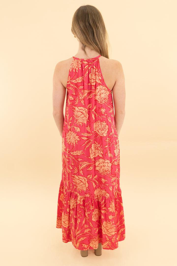 evereve pink floral midi dress (xs)