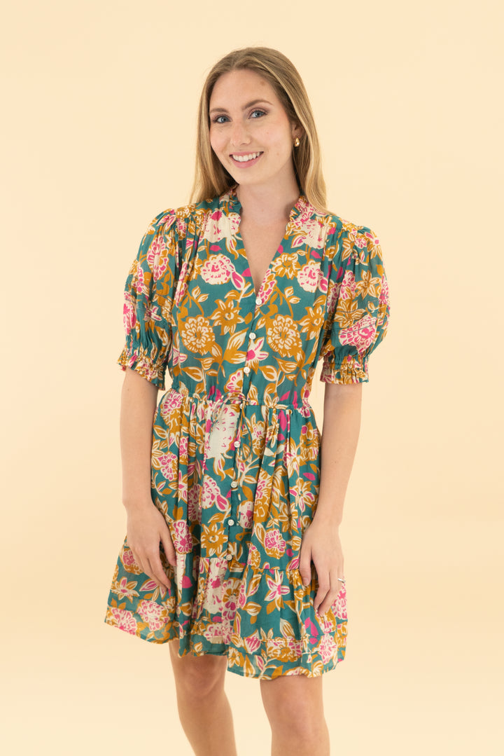 birds of paradis green floral mini dress (xs)