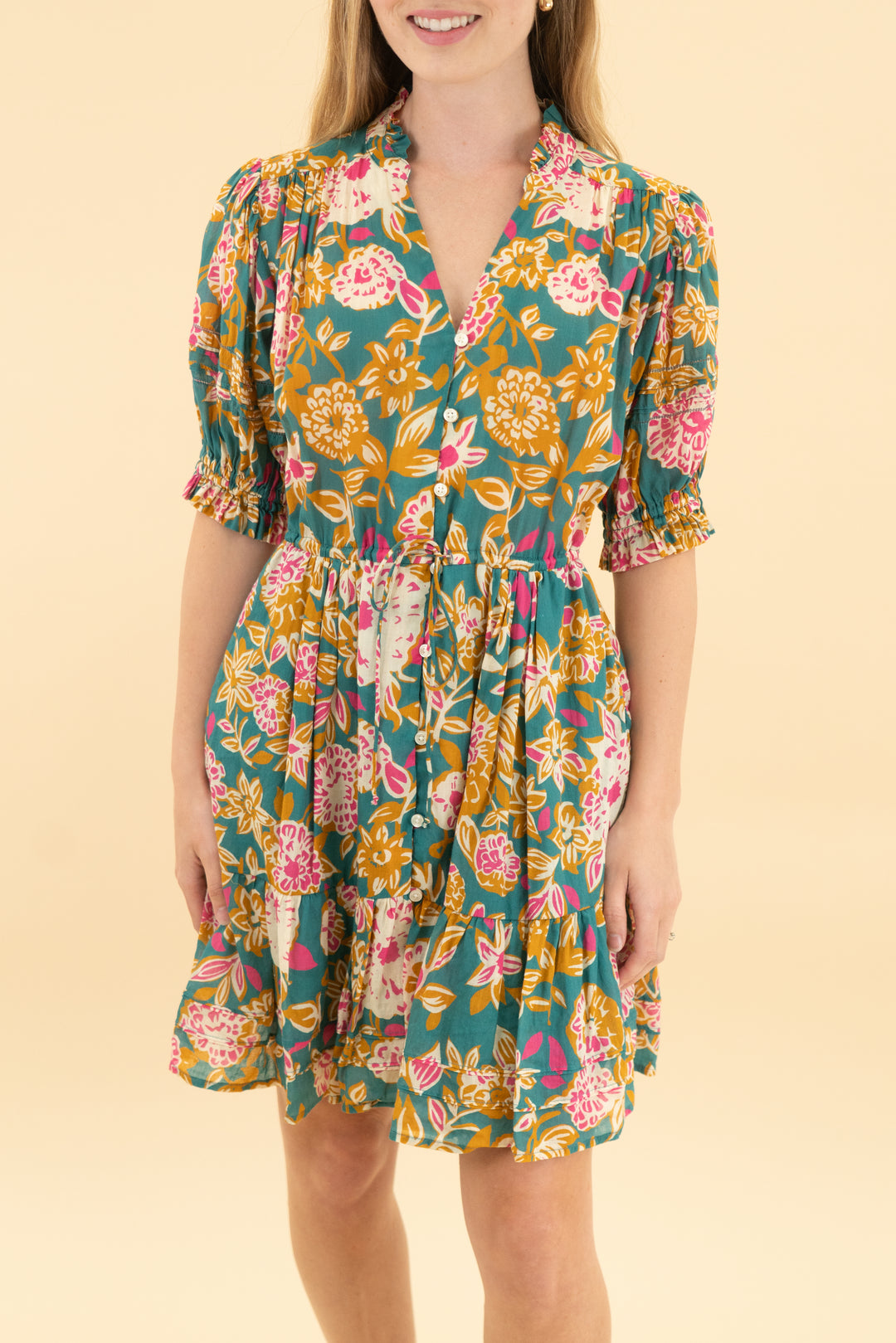 birds of paradis green floral mini dress (xs)