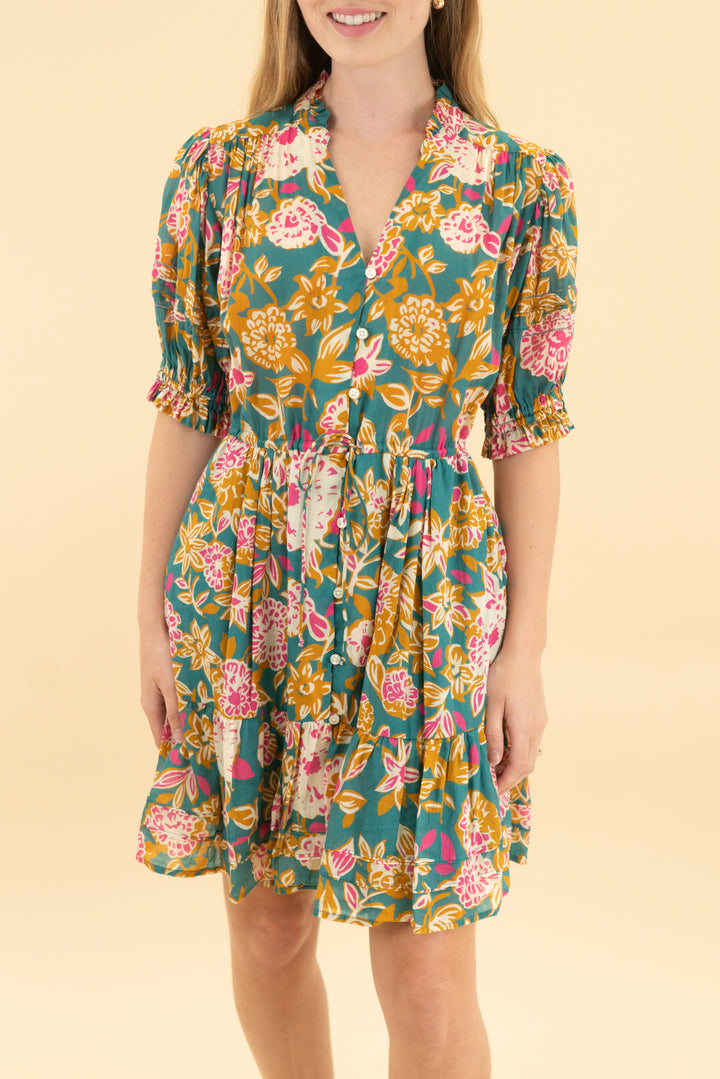 birds of paradis green floral mini dress (xs)