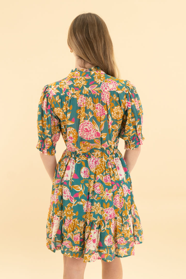 birds of paradis green floral mini dress (xs)