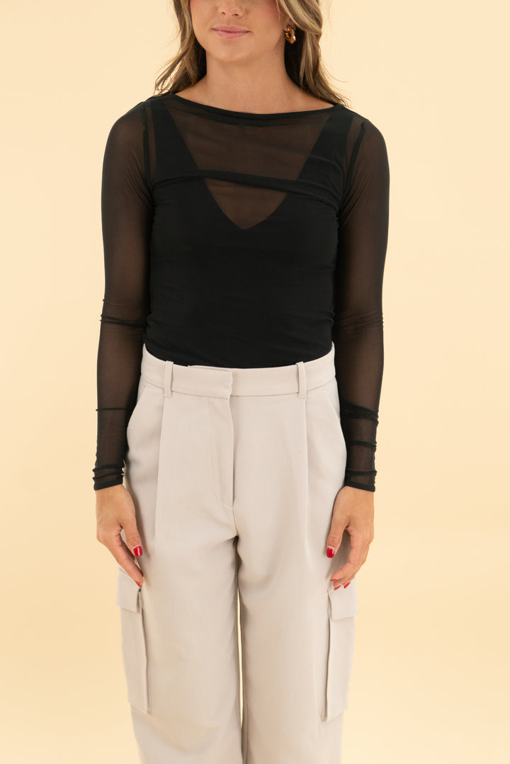 abercrombie & fitch black mesh long sleeve top (xs)