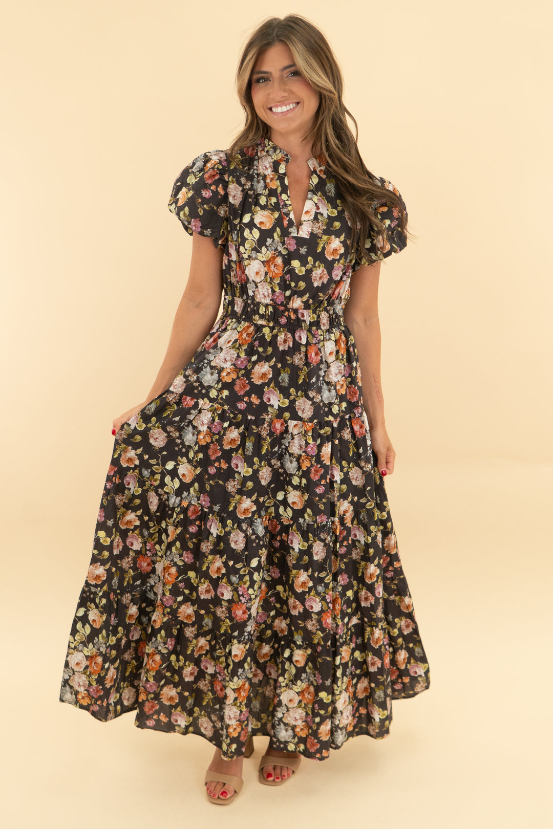 entro brown floral maxi dress (xs)