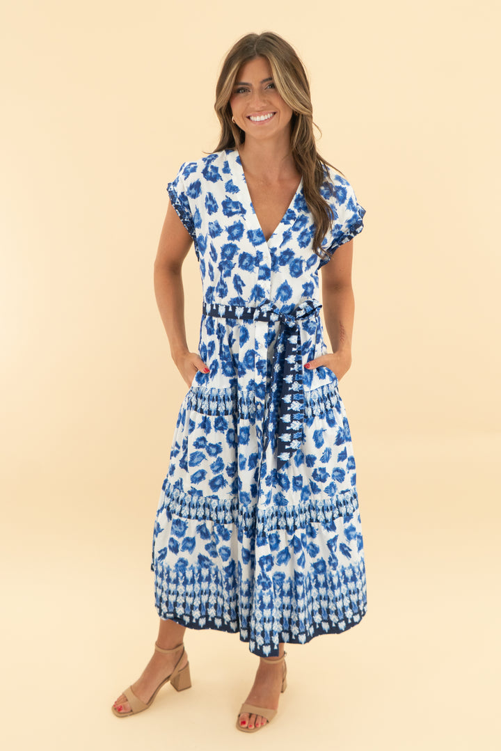 abercrombie & fitch blue/white midi dress (xsp)