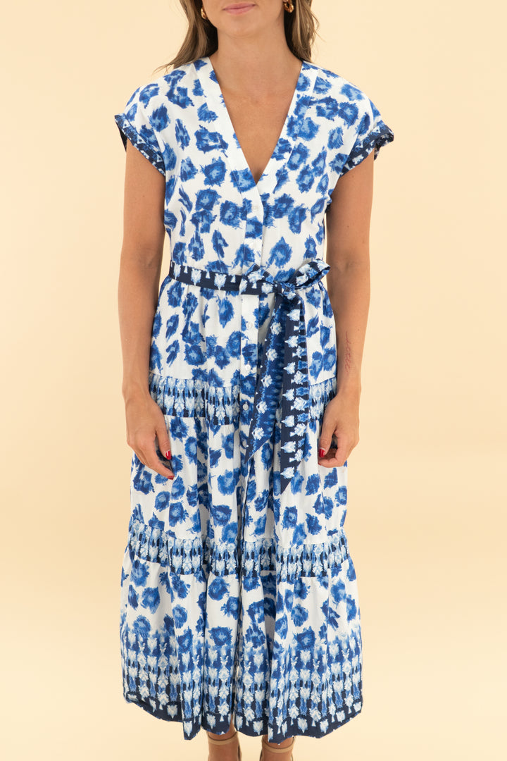 abercrombie & fitch blue/white midi dress (xsp)