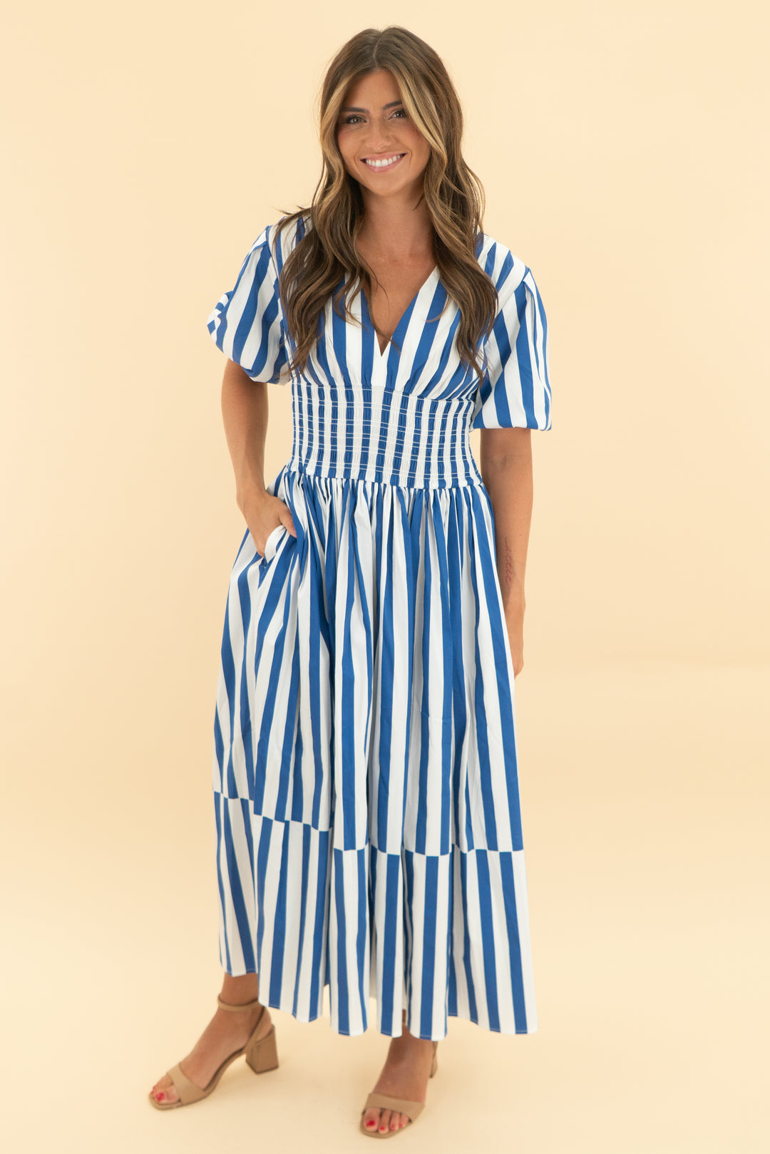 ayr blue stripe maxi dress (xs)