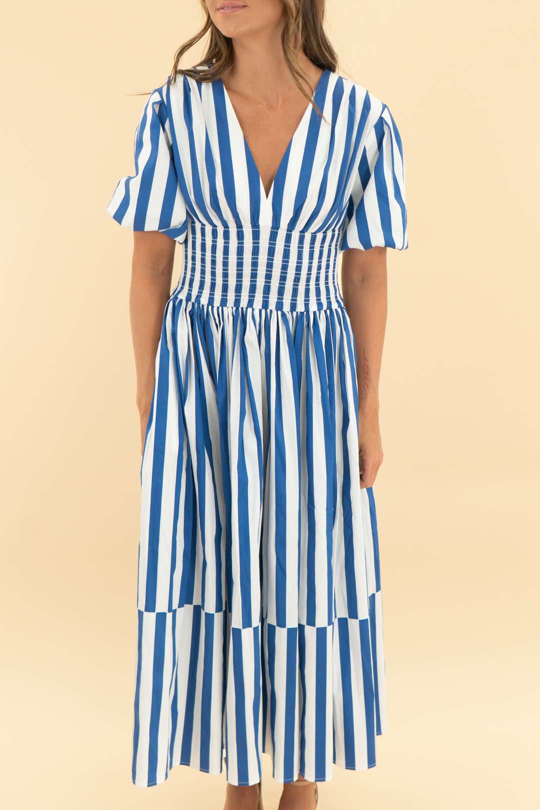 ayr blue stripe maxi dress (xs)