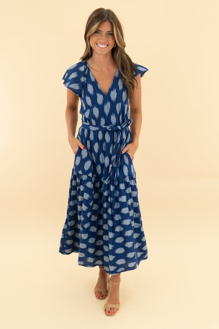 evereve blue cotton maxi dress (xs)