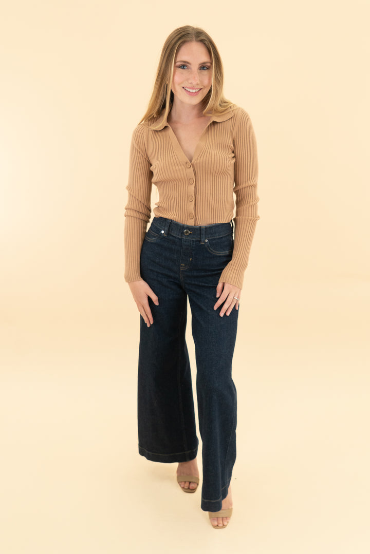 spanx dark wash wide leg denim pants (xs)