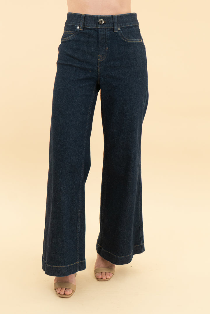 spanx dark wash wide leg denim pants (xs)