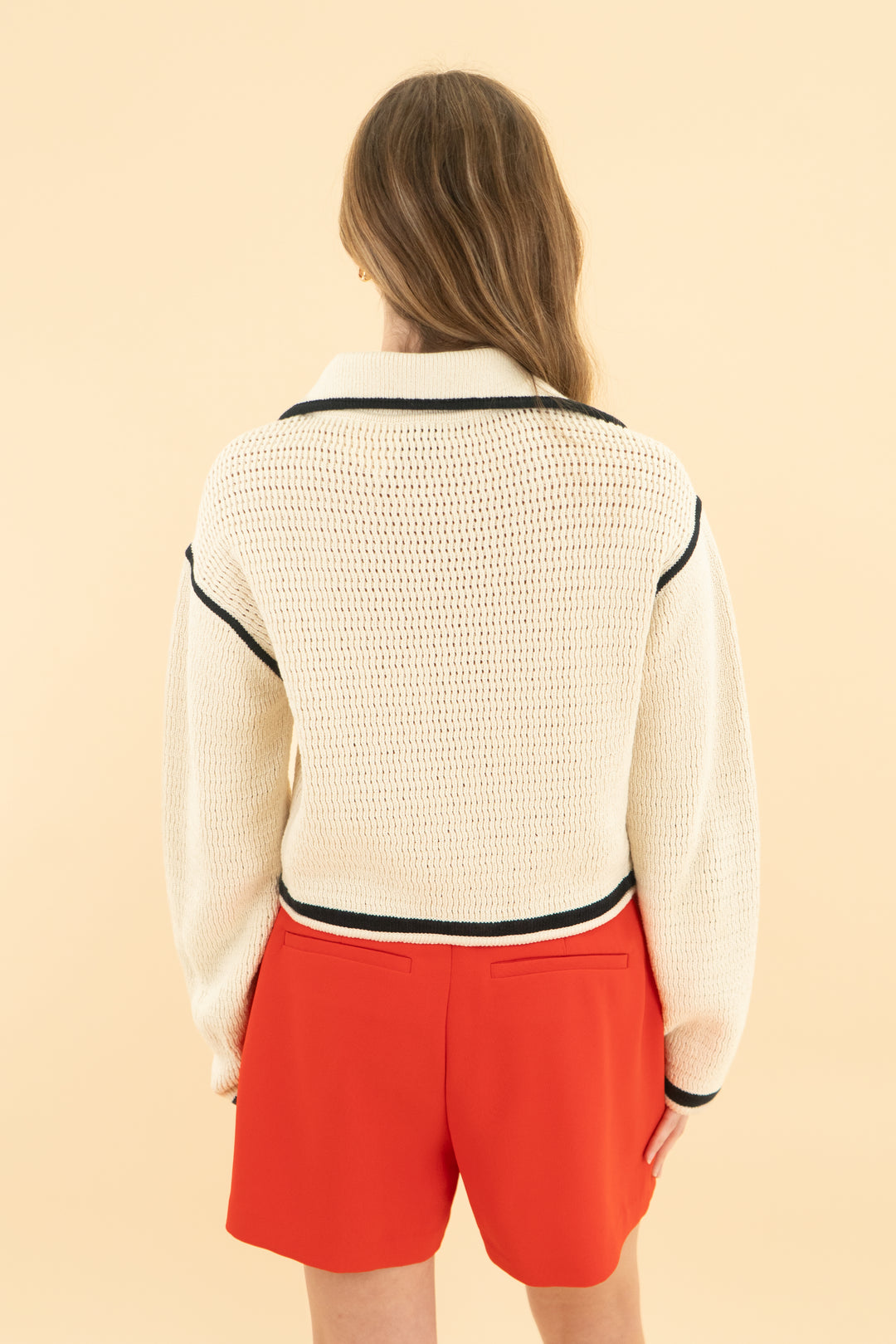 tanya taylor ivory contrast trim knit cardigan (xxs)