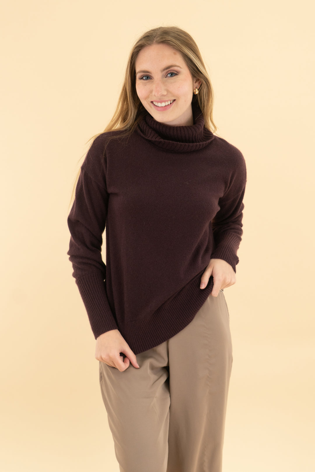 madewell deep plum cashmere turtleneck sweater nwt (xxs; retail $158)