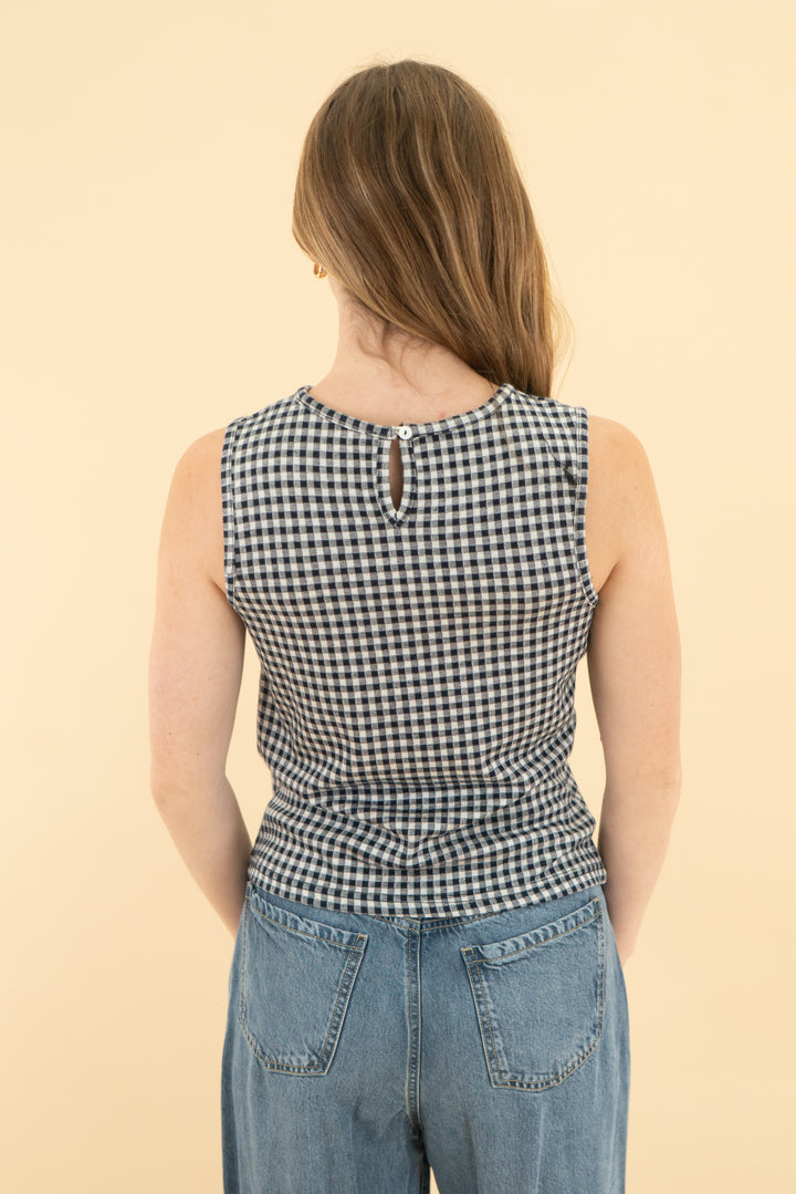 blue tassel navy gingham bow tank (xs)