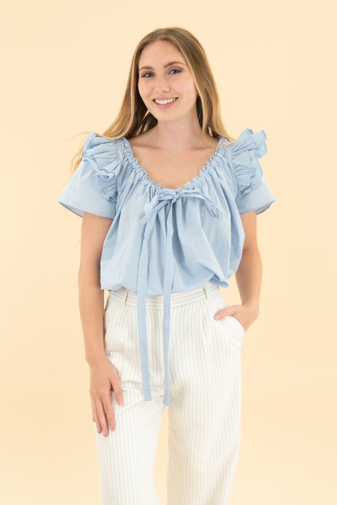 karen walker powder blue ruffled top (2)