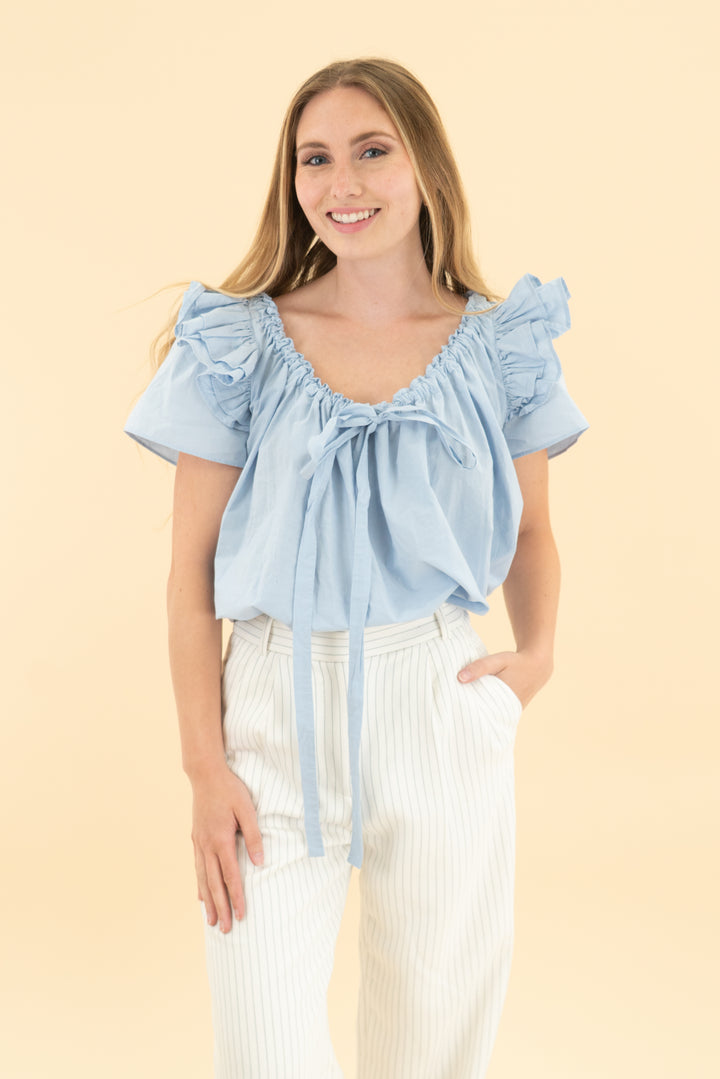 karen walker powder blue ruffled top (2)