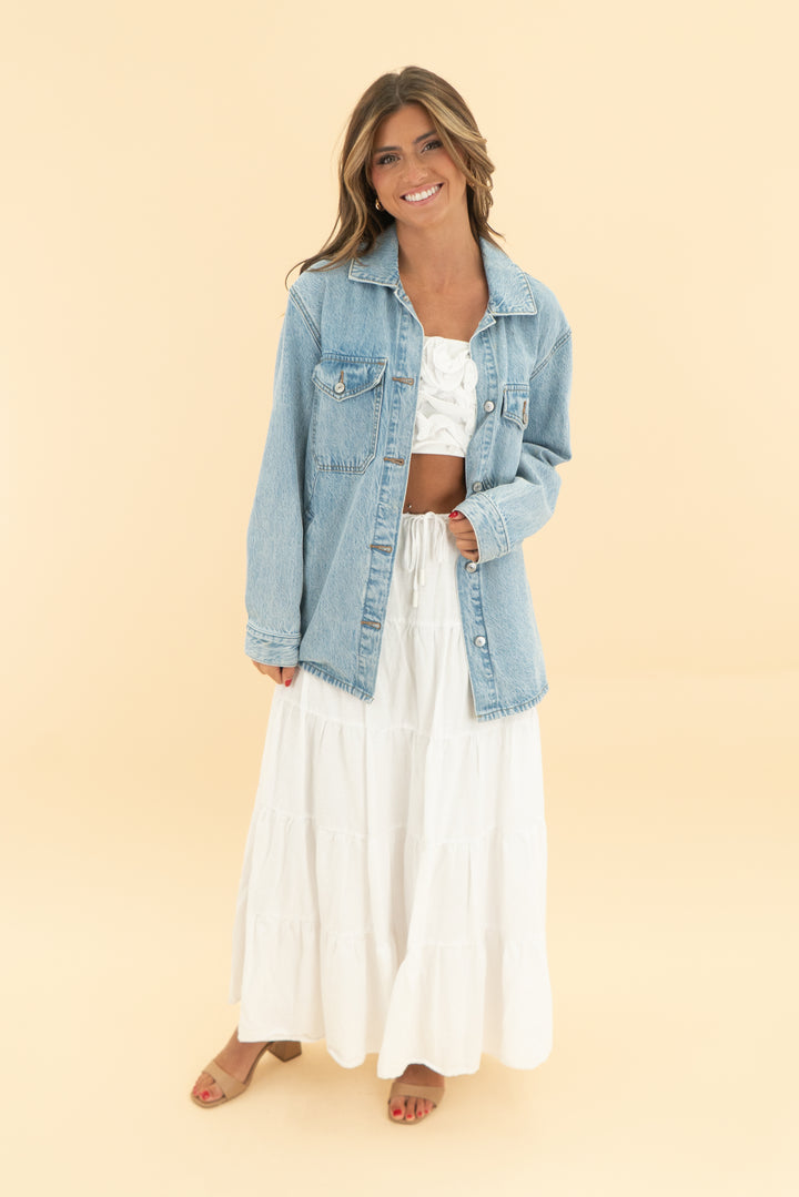 abercrombie & fitch light wash oversized denim jacket nwt (s; retail $100)