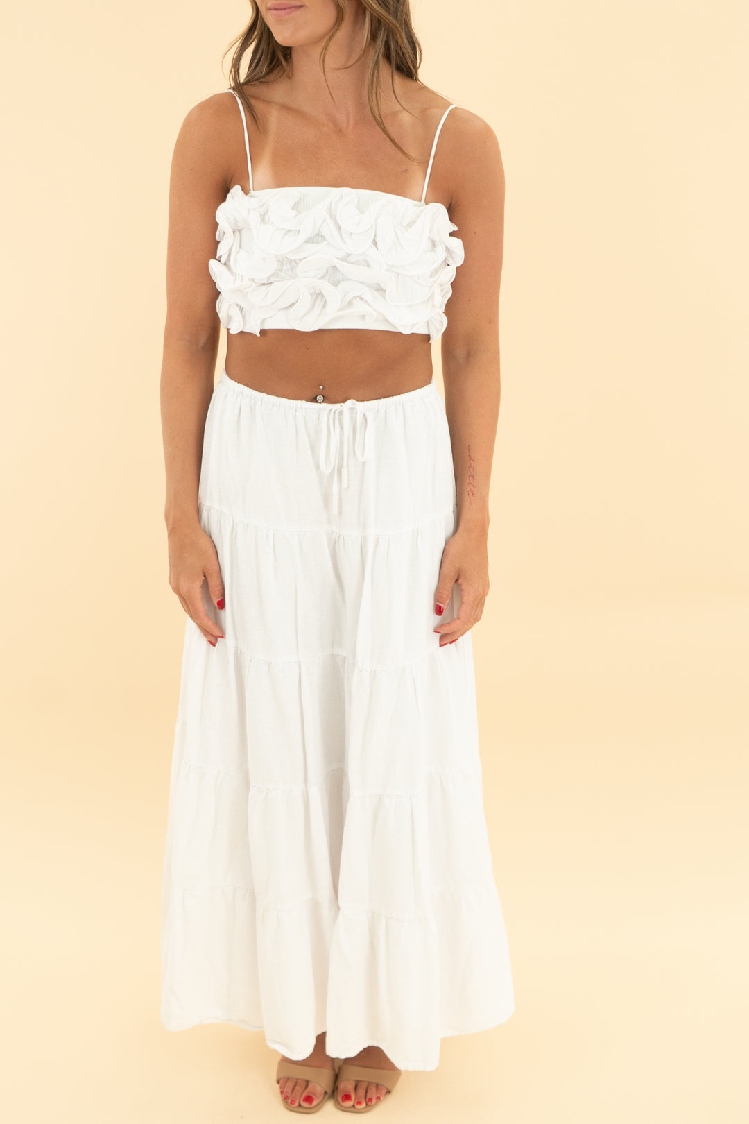 caroline constas white floral applique tank and maxi skirt set (s)