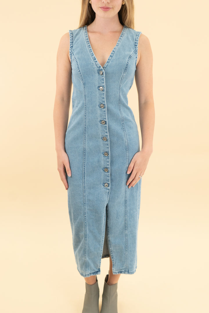 abercrombie & fitch sleeveless denim midi dress (xs)