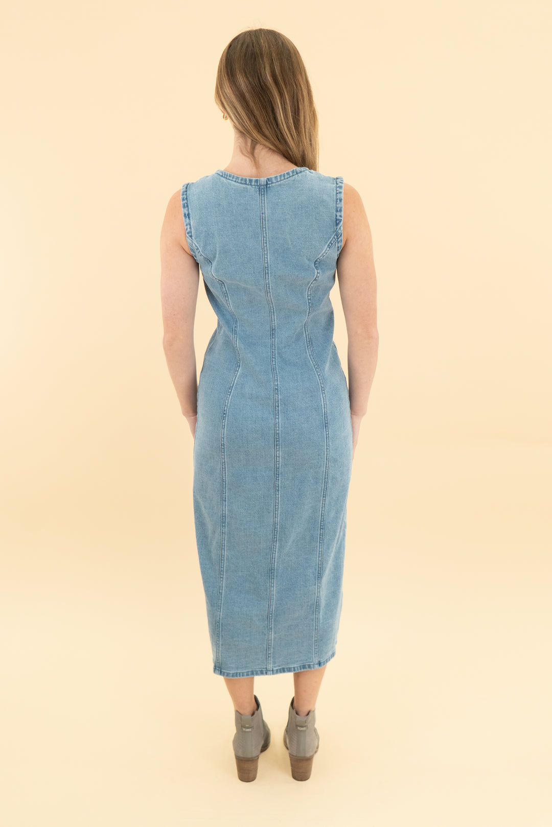 abercrombie & fitch sleeveless denim midi dress (xs)