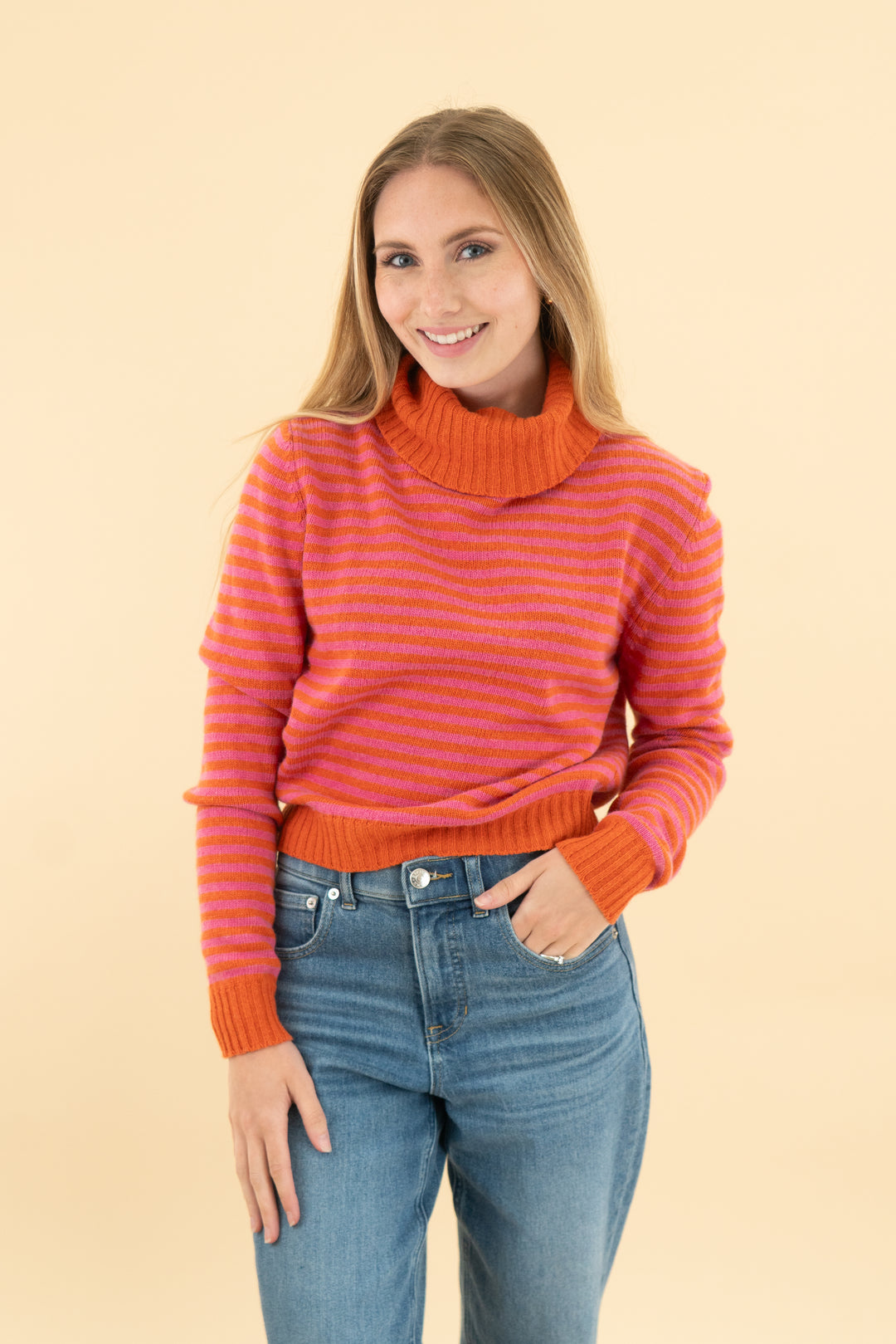 rugapiana pink/orange stripe wool blend sweater nwt (xs; retail $70)
