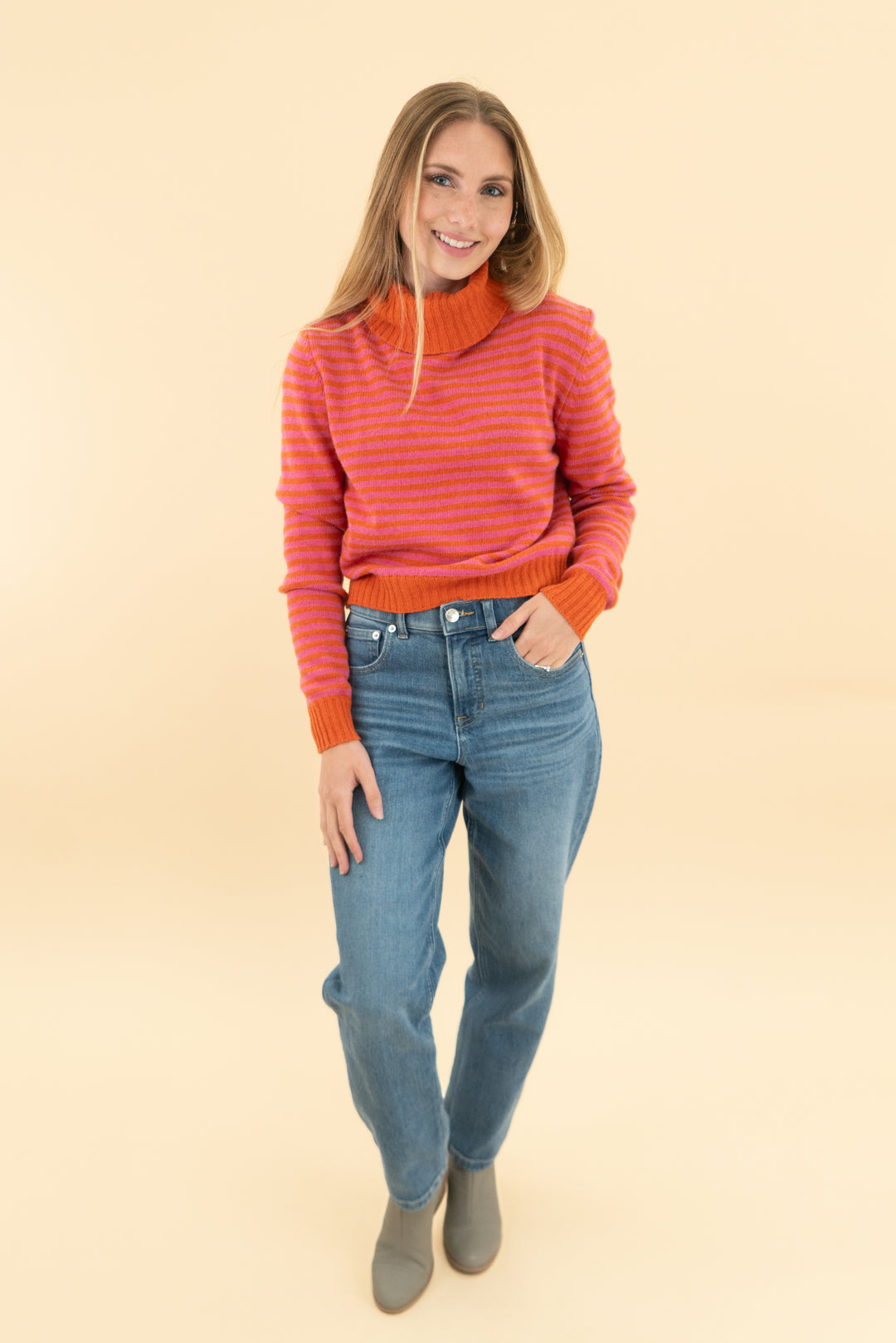 rugapiana pink/orange stripe wool blend sweater nwt (xs; retail $70)