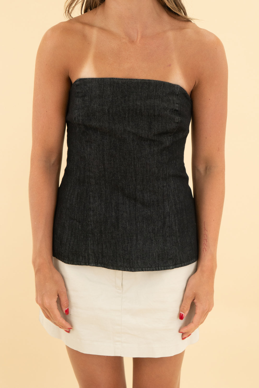 zara black strapless denim top (m)