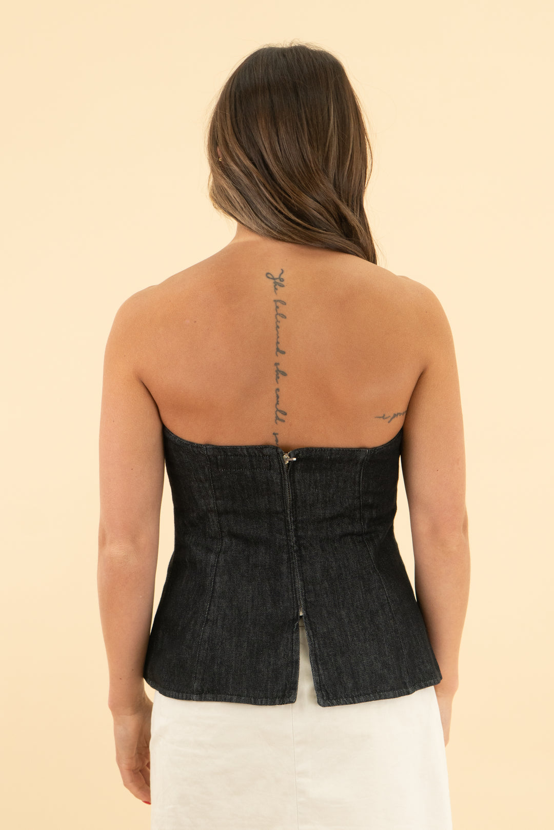 zara black strapless denim top (m)