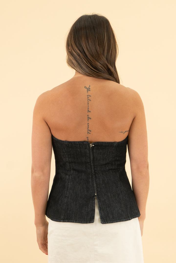 zara black strapless denim top (m)