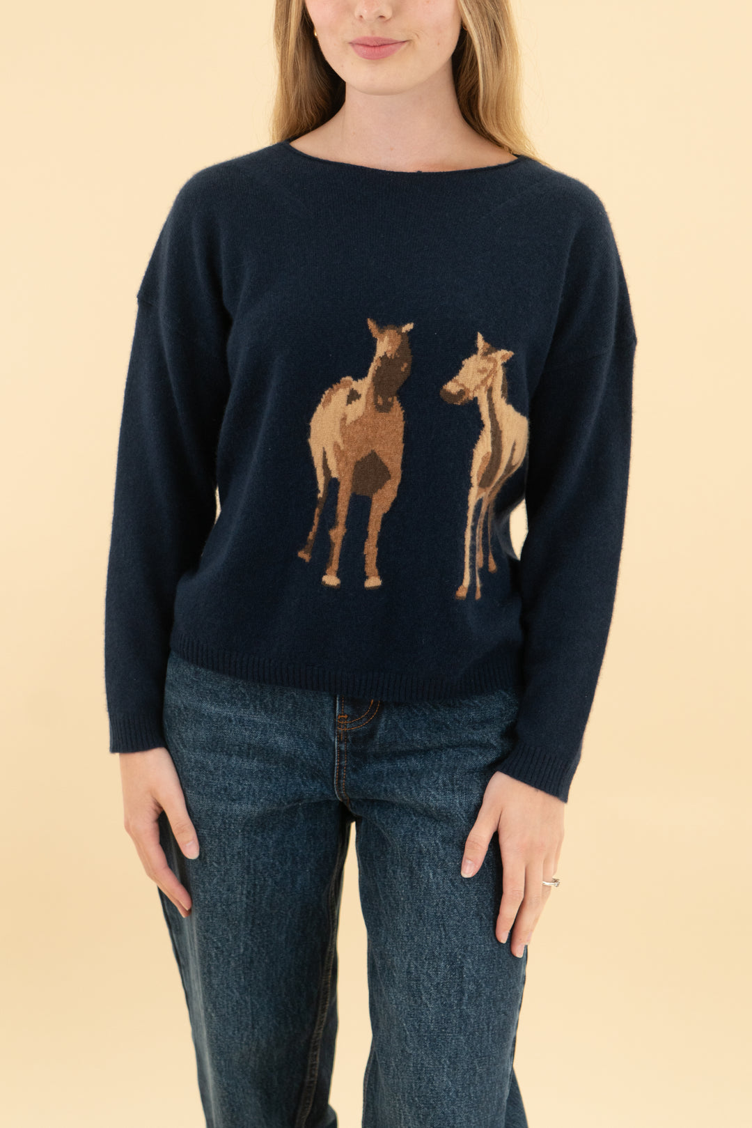 maeve navy cashmere horse print sweater (xs)