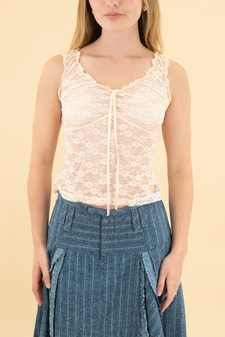 brandy melville blush pink lace sleeveless top (xs/s)
