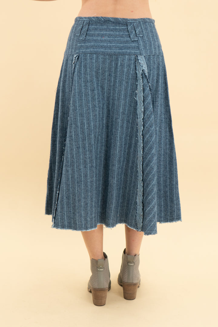 free people denim pin stripe midi skirt nwt (0; retail $148)