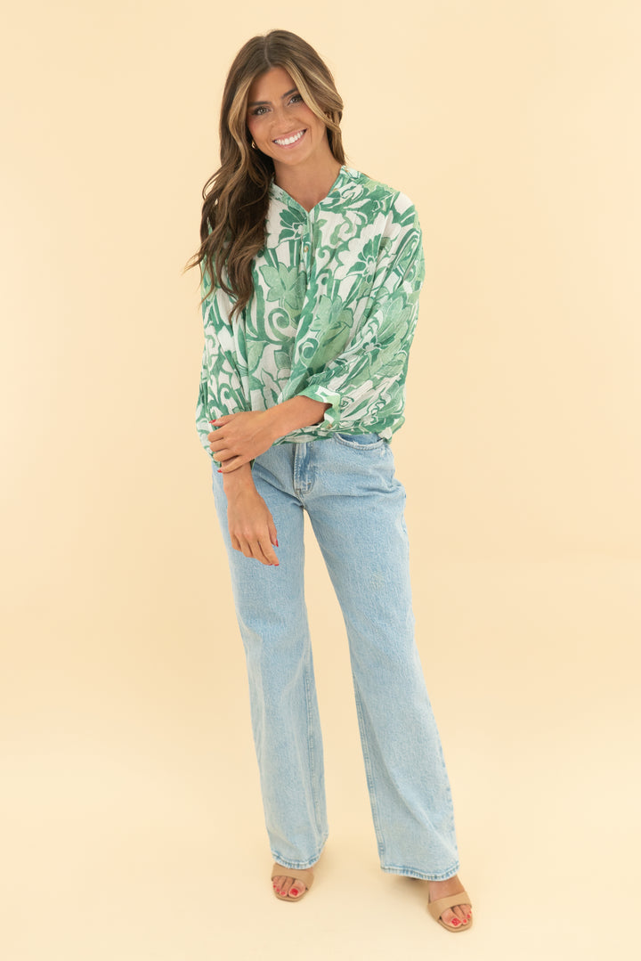 pilcro green floral dolman sleeves top (xs)
