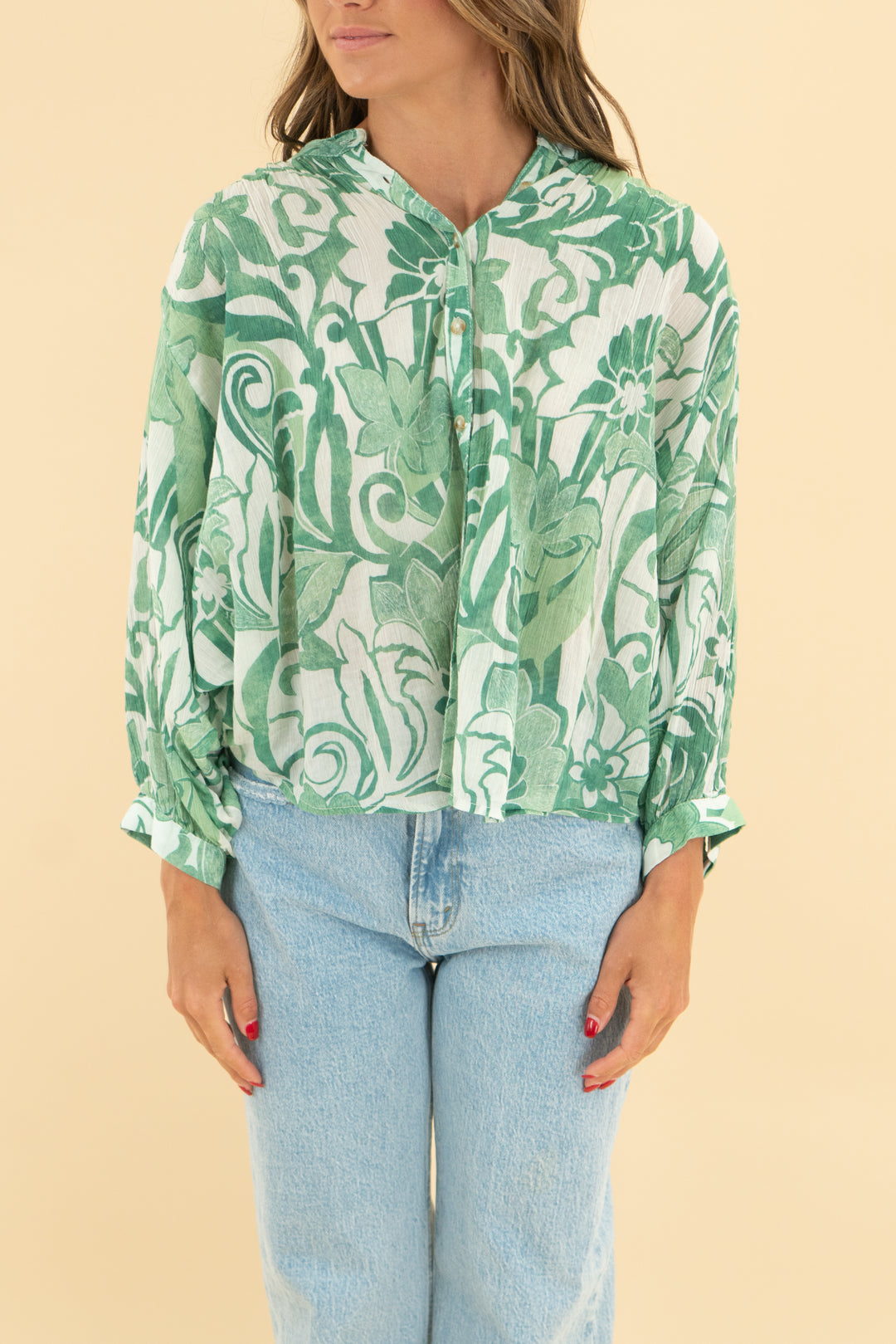 pilcro green floral dolman sleeves top (xs)