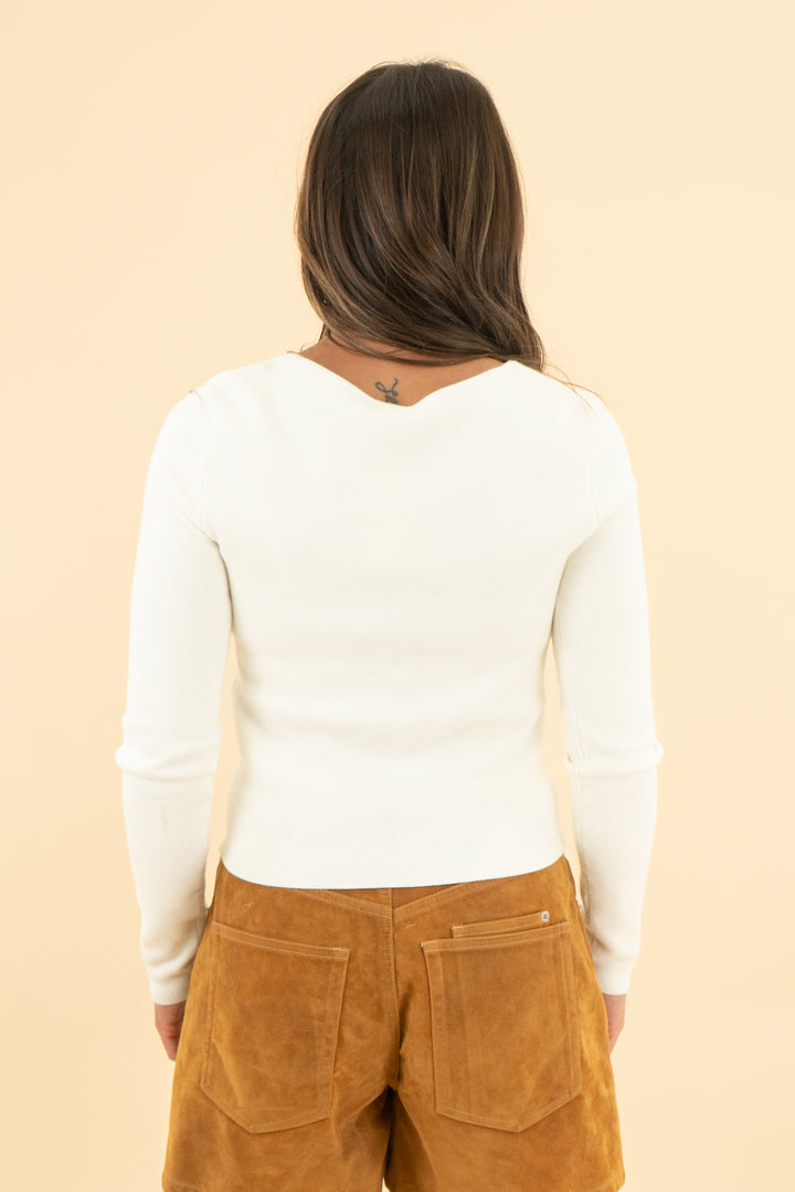 abercrombie & fitch white square neck zip top (s)