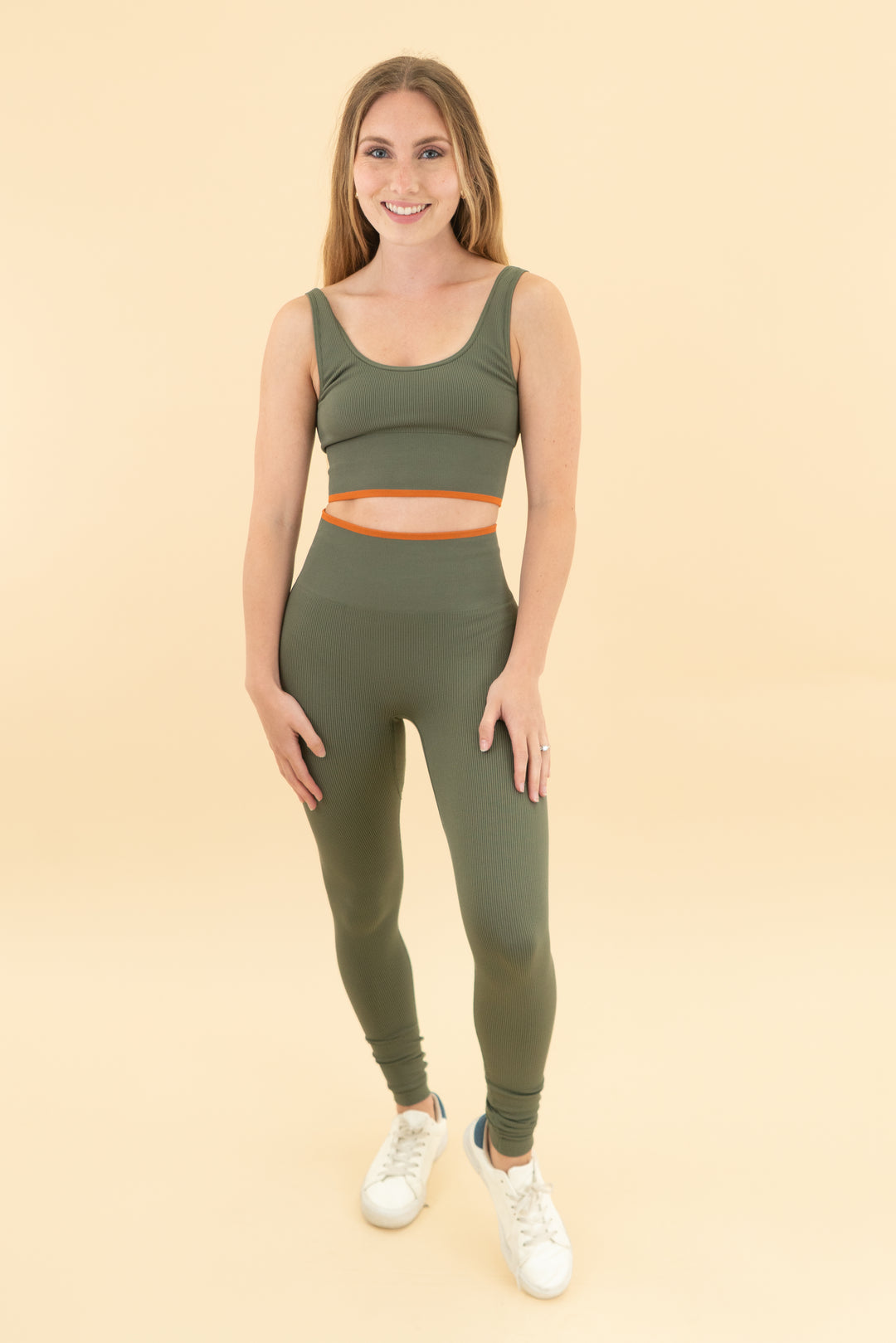 outdoor voices green ribbed active set (xs)