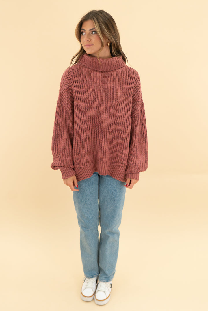 free people dusty mauve turtleneck oversized sweater (xs)
