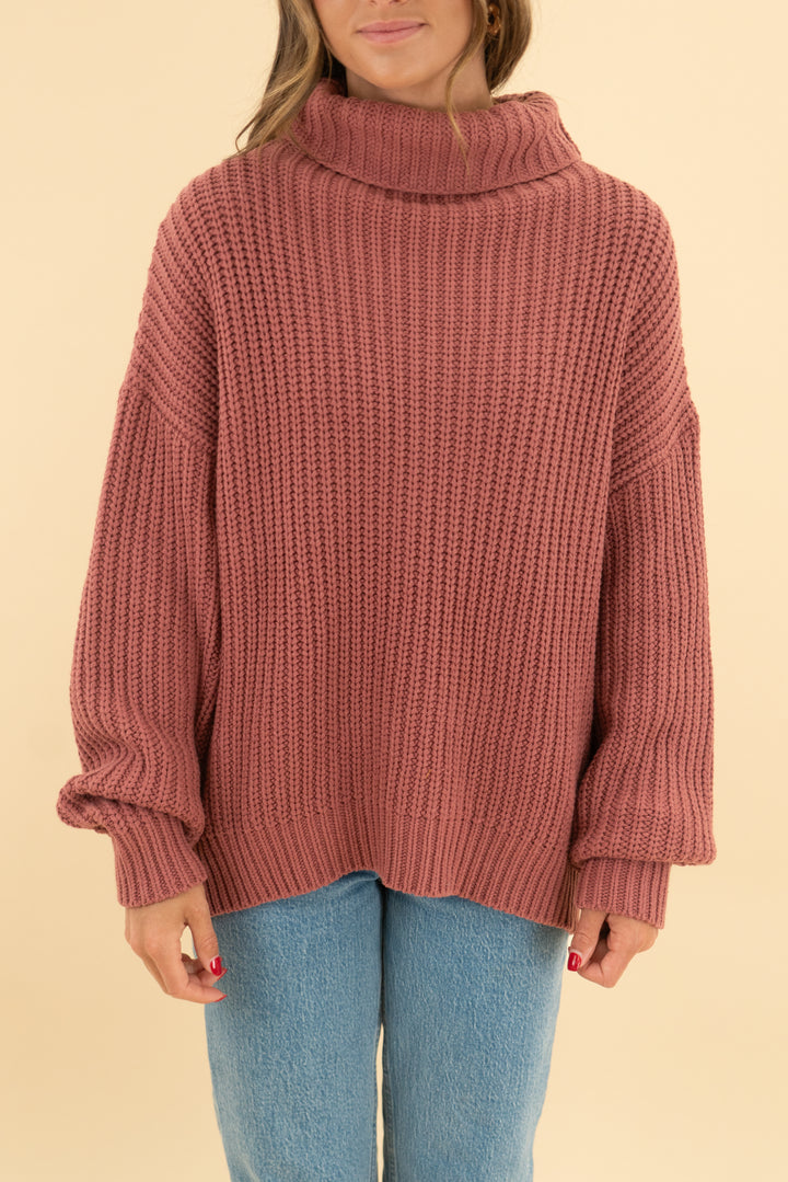 free people dusty mauve turtleneck oversized sweater (xs)