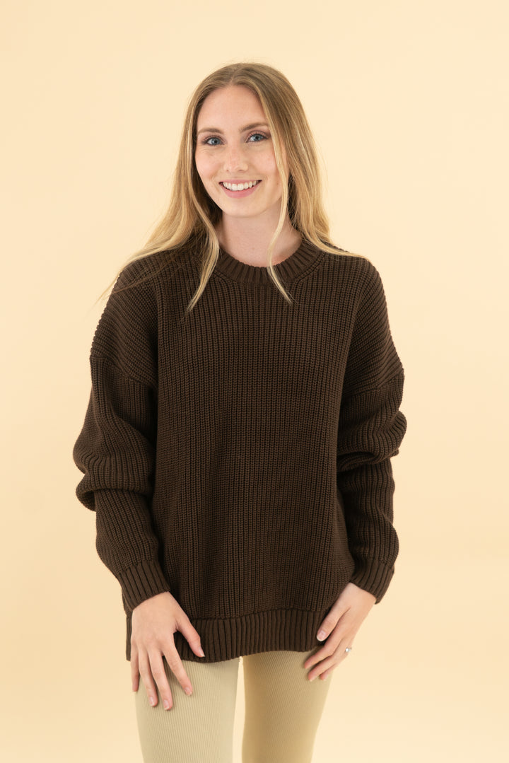 yellow the label co brown. knit sweater (xs)