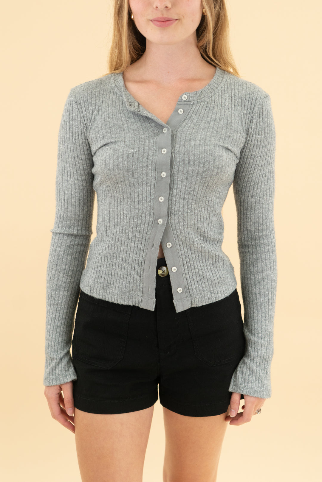 aerie grey sparkly ribbed long sleeve top (xxs)