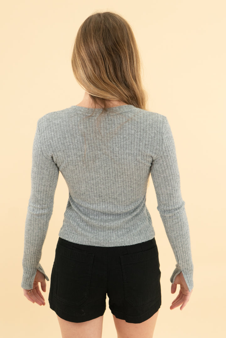 aerie grey sparkly ribbed long sleeve top (xxs)